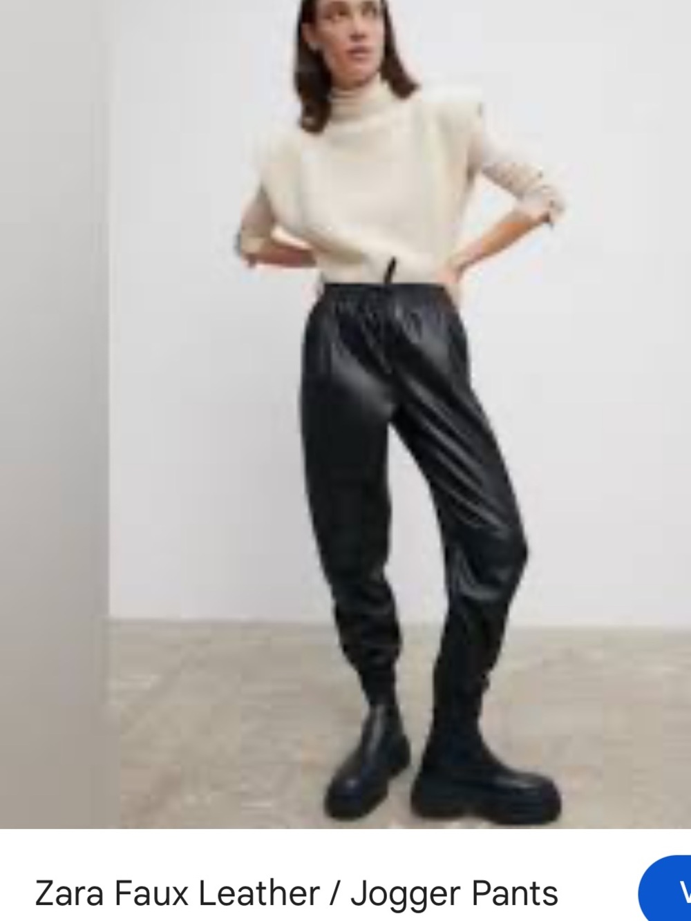Zara Black Faux Leather Jogger Pants with Elastic Waist